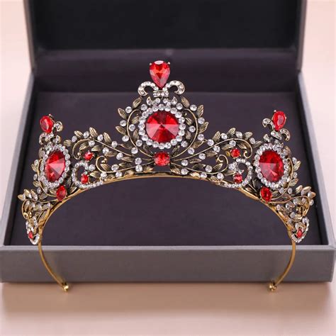 Kmvexo Red Queen Crown Crystal Bridal Tiaras Bride Crown Baroque Headbands Wedding Accessories
