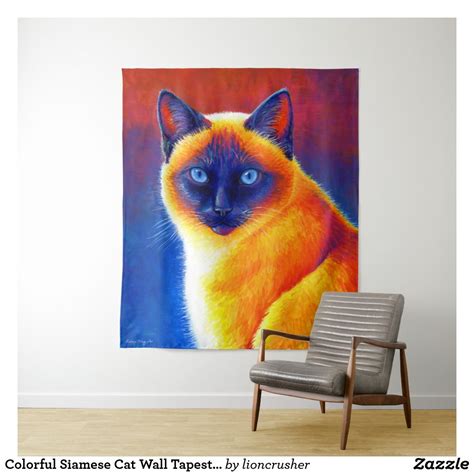 Colorful Siamese Cat Wall Tapestry