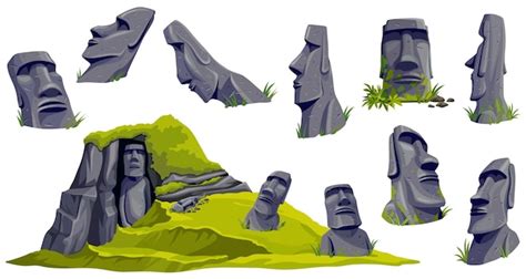 Moai Na Ilha De Páscoa Na Caverna Esculturas De Pedra De Desenhos