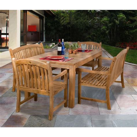 Classic teak expandable dining table in weathered finish. Amazonia Geneve 5-Piece Teak Patio Dining Set-SC GENEVE ...