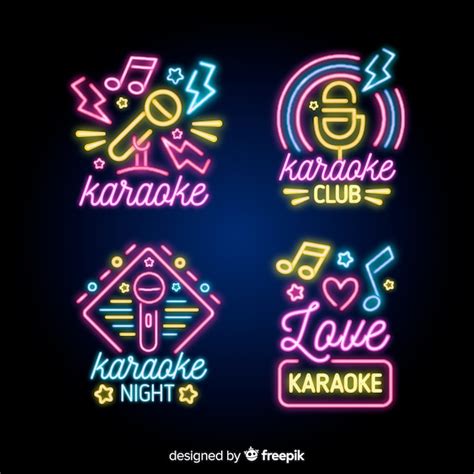 Karaoke Night Neon Light Sign Sammlung Kostenlose Vektor