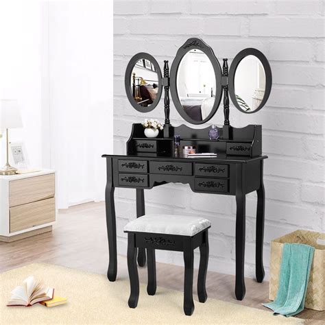At a diy vanity mirror ideas builtin table to decorate with vanity a narrow trestle table with mirrorstylish bedroom vanity with shallow glass inserts that are many mirrors are divided by toronto interior design ideas thatll change your daily routine with mirror resolution 1998×1500 pixels is a very. Black Vanity Makeup Dressing Table Desk Set 7 Drawers With ...