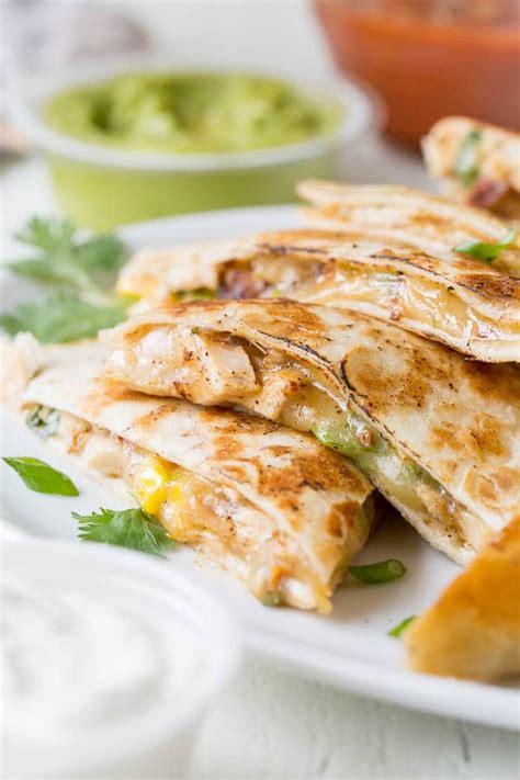 Add peppers and onion and season with salt and pepper. 30-Minute Cheesy Chicken Quesadillas ~Sweet & Savory