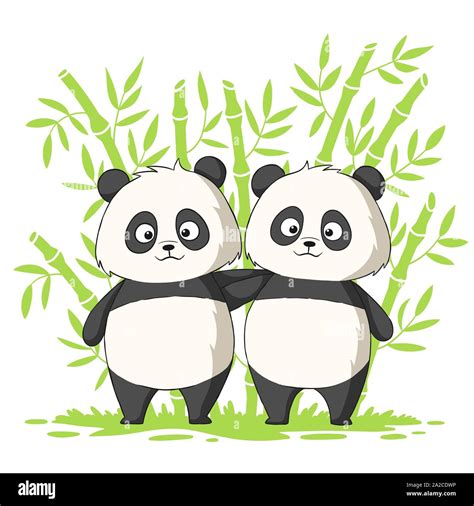 Two Cute Pandas Hand Drawn Vector Illustration With Separate Layers