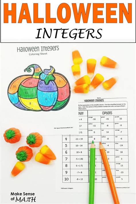 Halloween Math Activity Adding And Subtracting Integers Worksheet