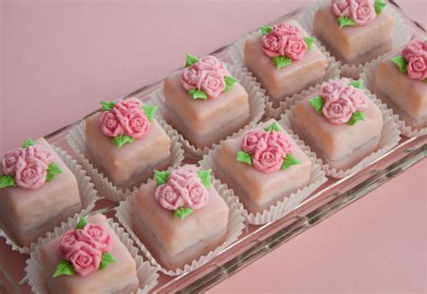Petit Fours Decorated With Fondant Roses