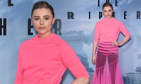 Chloe Grace Moretz Catches The Eye In Bold Pink Jumper And Sheer Tulle Skirt Daily Mail Online