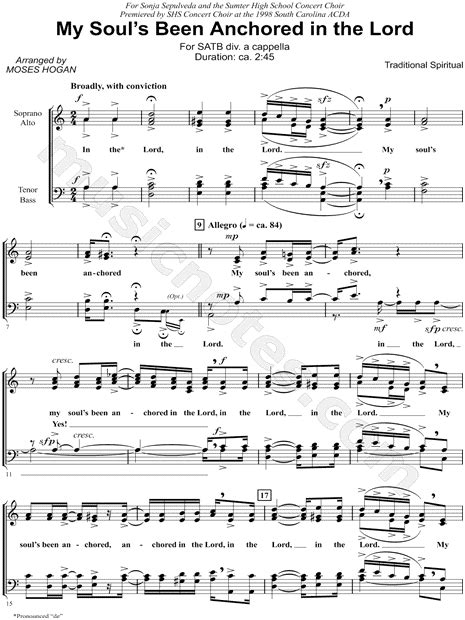 Moses Hogan My Souls Been Anchored In The Lord Arr Moses Hogan Satb Choir A Cappella