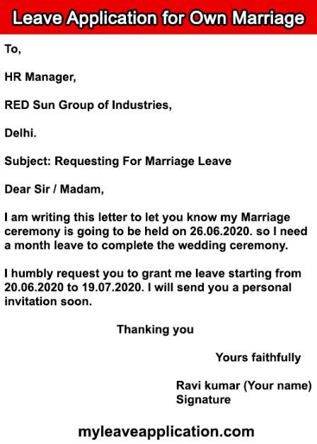 4 Leave Application For Own Marriage In English