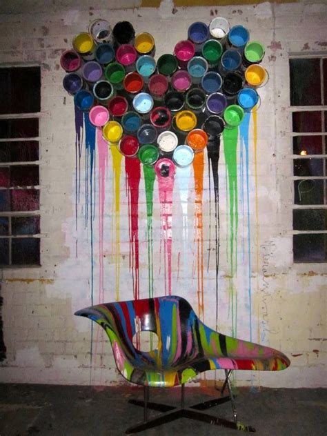 Interior decorating interior design interior shop apartments. Recycled paint cans splattered across white walls | Art ...