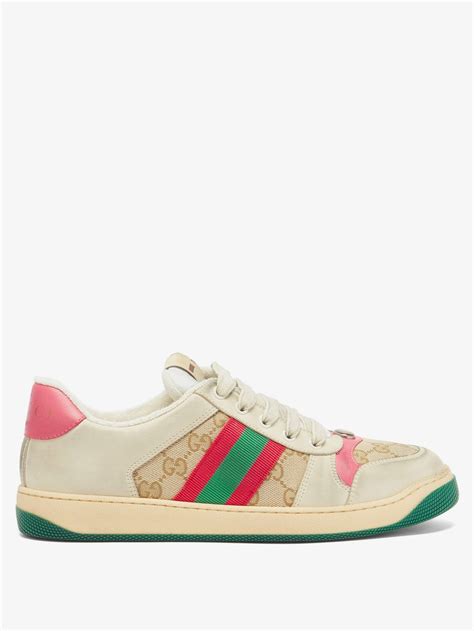 White Screener Gg Logo Distressed Leather Trainers Gucci Matches Uk