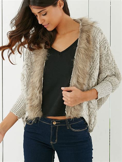 fashionable solid color with faux fur long sleeve women s cardigan fashion women long sleeve