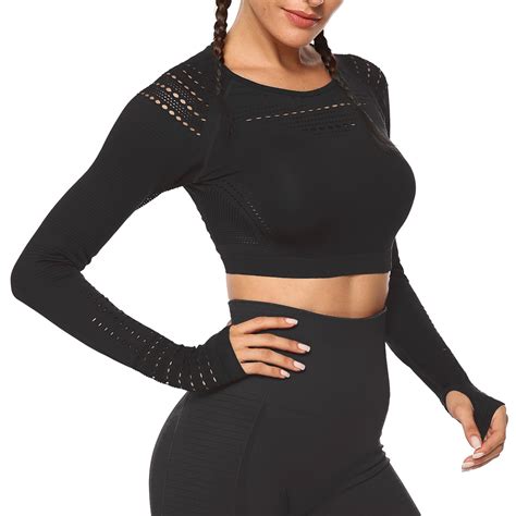 infilar women s seamless yoga tops long sleeves athletic shirts workout crop tops hollow out