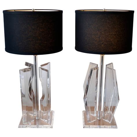 Pair Of Mid Century Modern Sculptural Lucite And Chrome Table Lamps