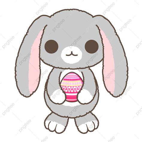 Easter Egg Bunny Vector Png Images Cute Gray Easter Bunny Is Holding A