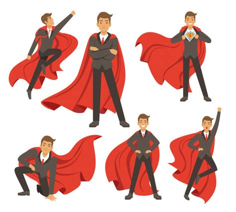 Powerful Businessman In Different Action Superhero Poses