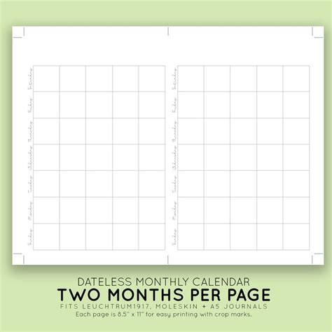 Monthly Blank Calendar A5 Printable Instant Download Etsy