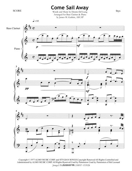 Come Sail Away Sheet Music Styx Clarinet And Piano