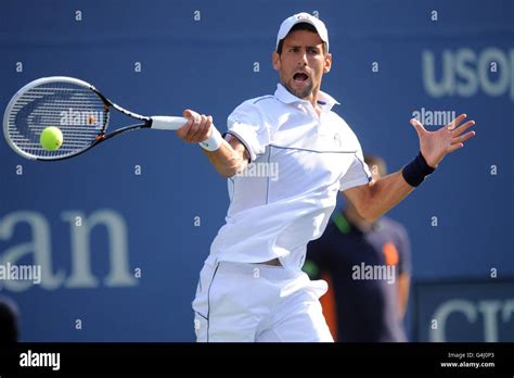 Serbias Novak Djokovic In Action Against Spains Rafael Nadal During
