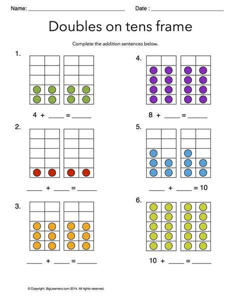 Worksheet Doubles On Tens Frames Practice Addition Doubles Facts On