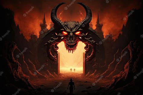 Premium Photo | Demons of hell on earth gate to hell