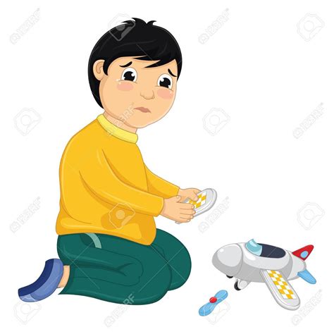 Boy With His Broken Toy Vector Illustration Aff Broken Boy Toy