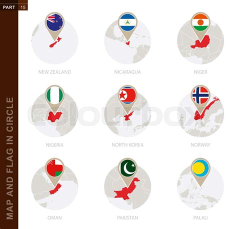 Map And Flag In A Circle Of 9 Countries Stock Vector Colourbox