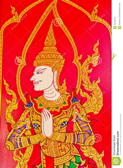 Thai Style Art Painting On Temple S Door Stock Photo Image Of