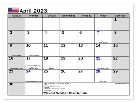 April 2023 Printable Calendar “41ms” Michel Zbinden Us