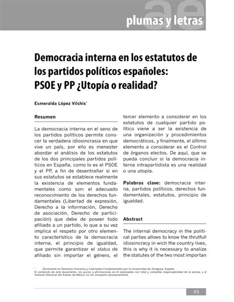 Democracia Interna En Los Estatutos De Los Partidos Pol Ticos