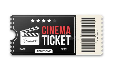 cinema ticket  white background  ticket template black  red colors stock vector