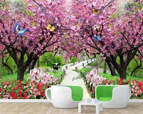 Beibehang Custom Wallpaper Modern Cherry Blossom Wood Walkway Mural