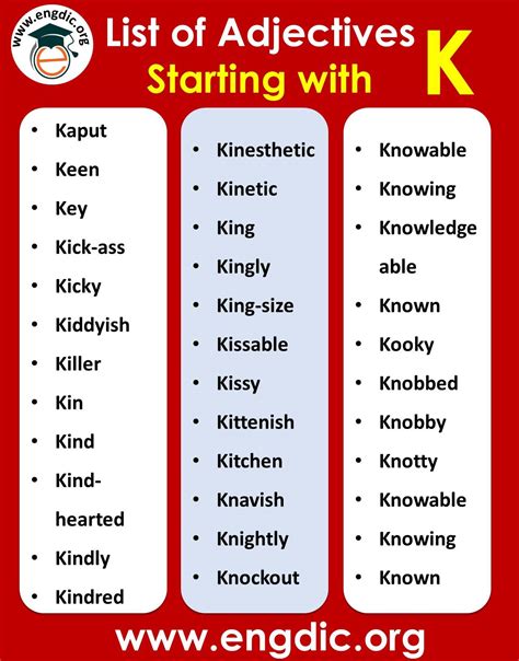 All Adjectives That Start With K Sorted List Engdic
