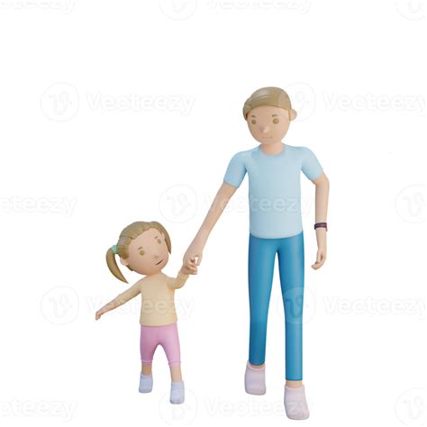 3d Render Father And Daughter Walking Together Illustration 8843172 Png