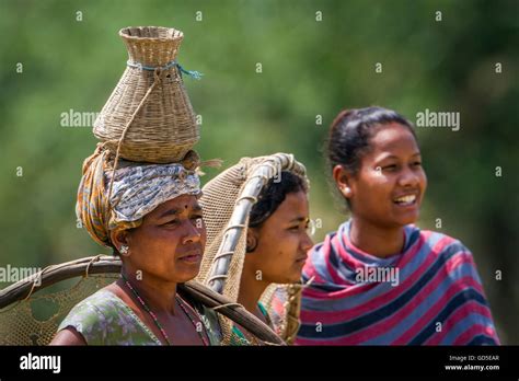 Tharu Woman In Nepali Terai Wearing Traditional Clothing To Go Fishing