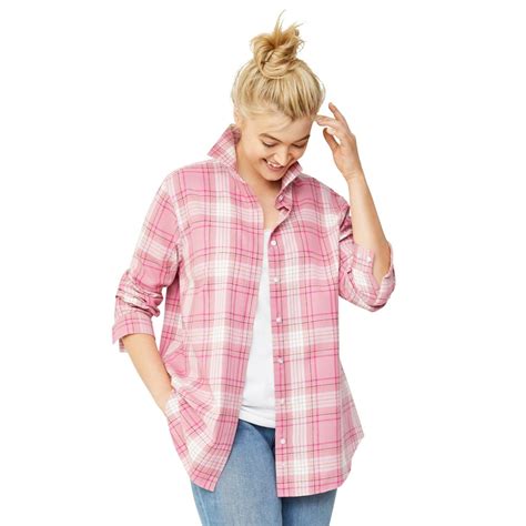 Ellos Ellos Women S Plus Size Plaid Flannel Shirt 3x Dusty Pink Plaid