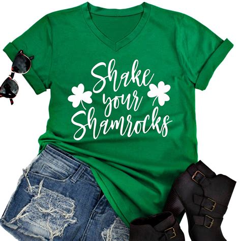 Buy Fayaleq Shake Your Shamrocks Funny St Patricks Day Irish T Shirt Women V Neck Letter Print