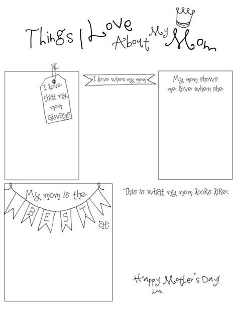 What I Love About My Mom Printable Things I Love About Mom Printable