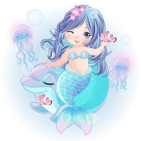 فایل ویژه Hand Drawn Cute Mermaid Character Premium Vector