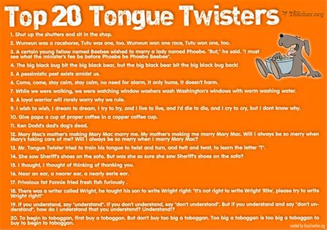 Top 20 Tongue Twisters Poster Tongue Twisters Drama Education