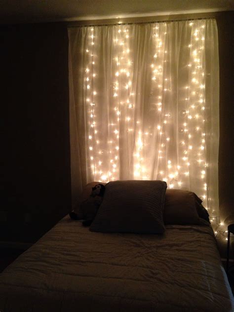 String Lights Behind Sheer Curtain Headboard Love This Idea For
