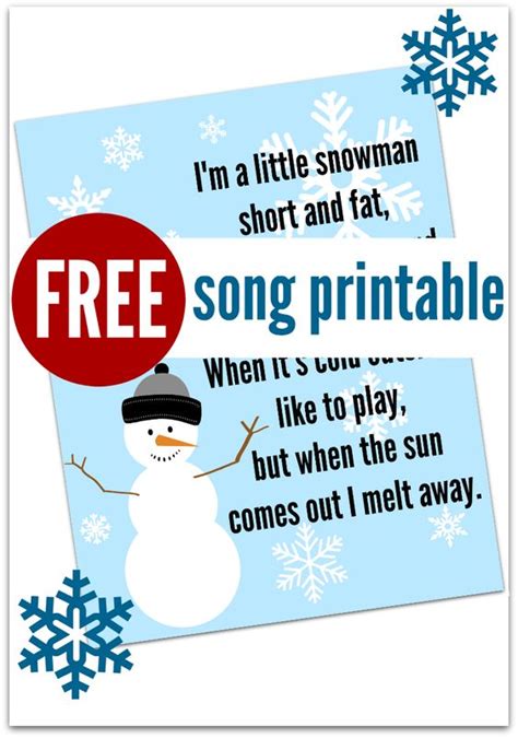 Don't cry snowman right in front of me who will catch your tears don't cry snowman don't you fear the sun who'll carry me without legs to run honey without legs to. Snowman Song - FREE Printable | Snowman, Songs and Free ...