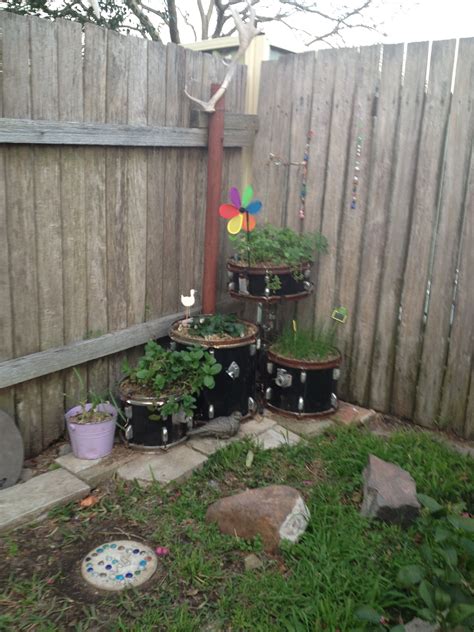 Recycled Drum Kit Herb Garden Back Garden Gardening For Kids