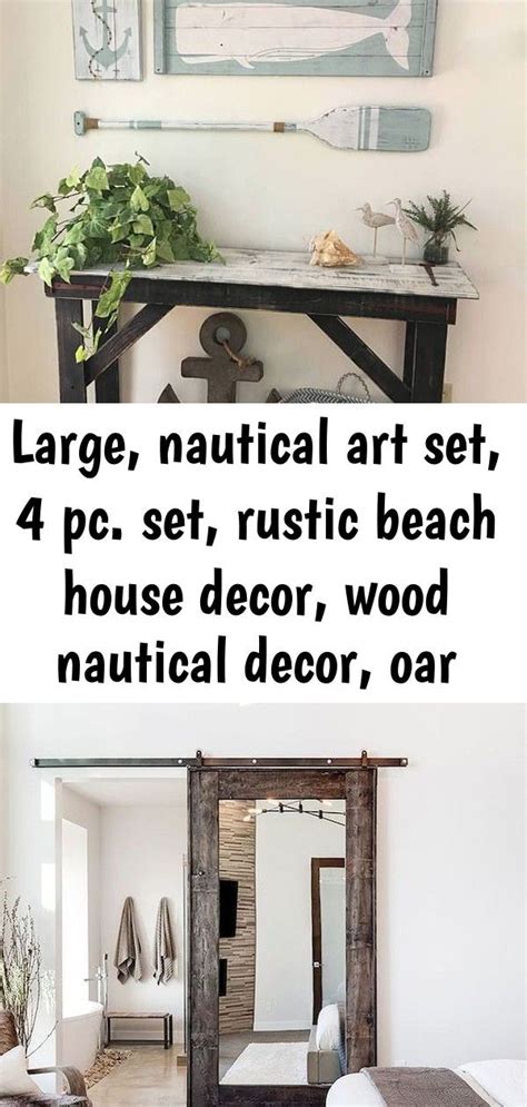 Large Nautical Art Set 4 Pc Set Rustic Beach House Decor Wood