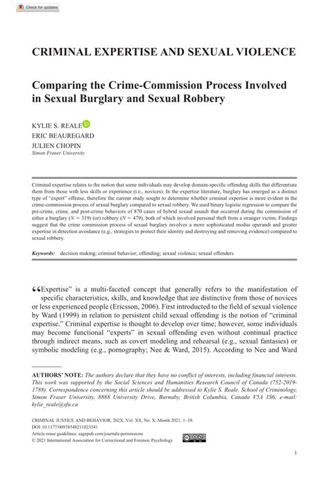 Pdf Criminal Expertise And Sexual Violence Comparing The Crime Commission Process Involved In