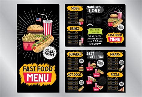 Fast Food Restaurant Menu Template 3 X Dl 99x210 Mm Stock