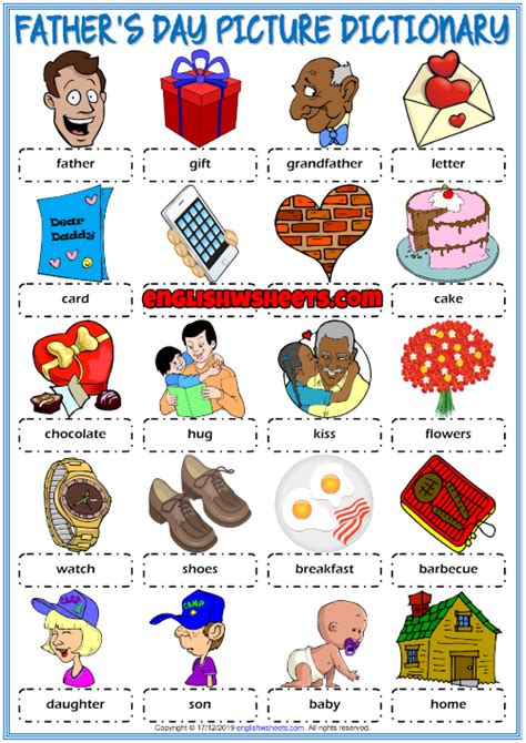 Fathers Day Esl Picture Dictionary Worksheet For Kids