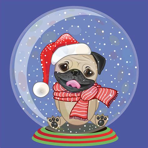 Winter background with christmas lights and snow. Santa Pug Dog stock vector. Illustration of smiley ...