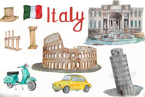 Italy Clip Art Rome Clipart Watercolor Travel Coliseum