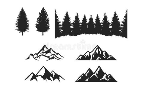Mountain Pine Forests Silhouette Element Set Stock Vector